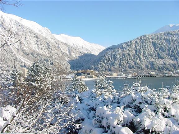 Mt. Juneau, Juneau, Alaska, and Mt. Roberts from West Juneau. Picture by O. Richard Kent, February 4, 2005.